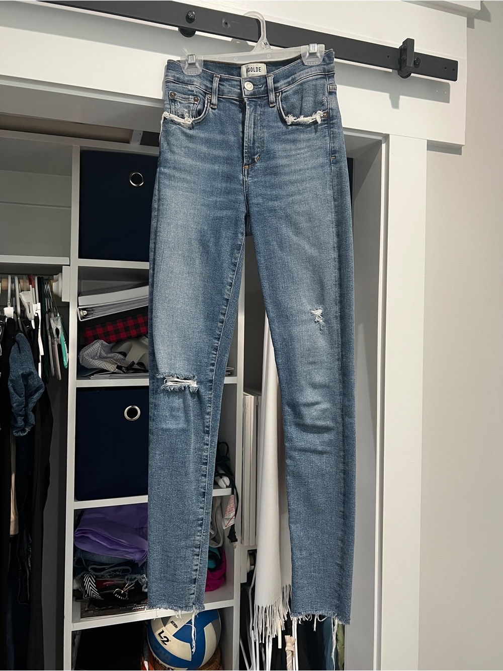 Agolde Distressed Light Blue Skinny Jeans